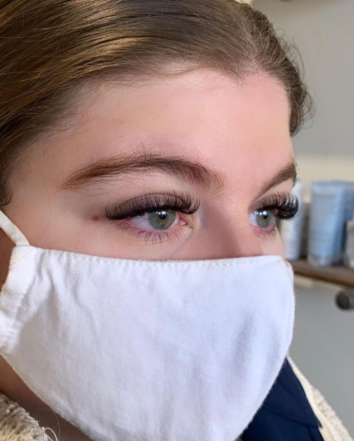 Volume lash extension set with a soft natural curl, applied by the certified lash artist at GreenRoom Salon & Spa, Greencastle, Indiana